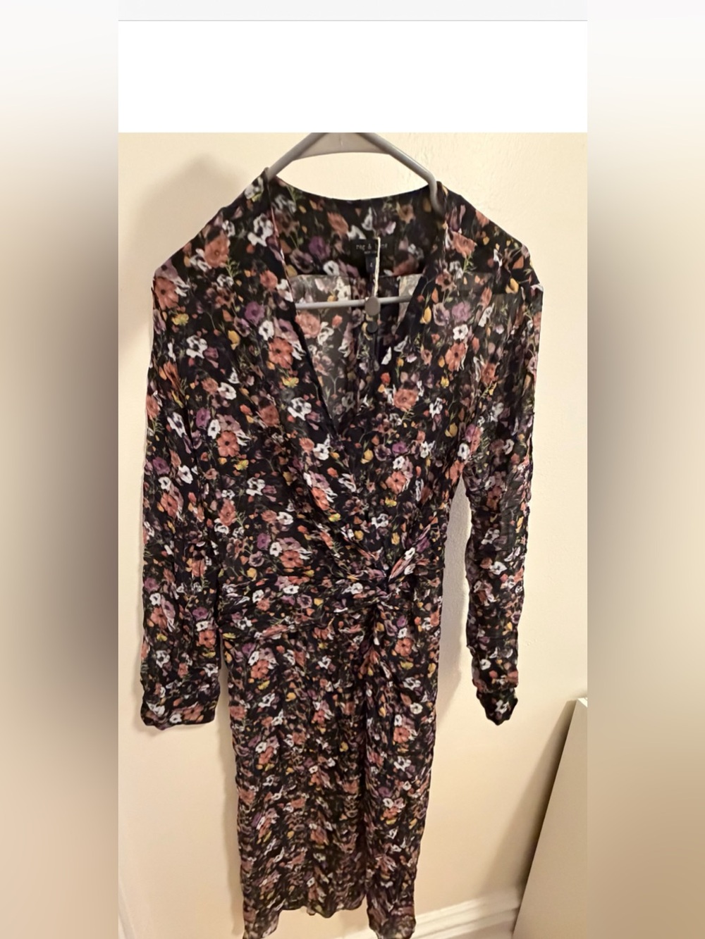 rag & bone Black Floral Twist-Front Long Sleeve Dress